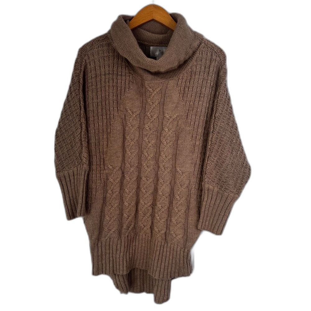 Ruby Moon Light Brown Cowl Neck Drop Sleeve Knit Wool Blend Sweater Size MD